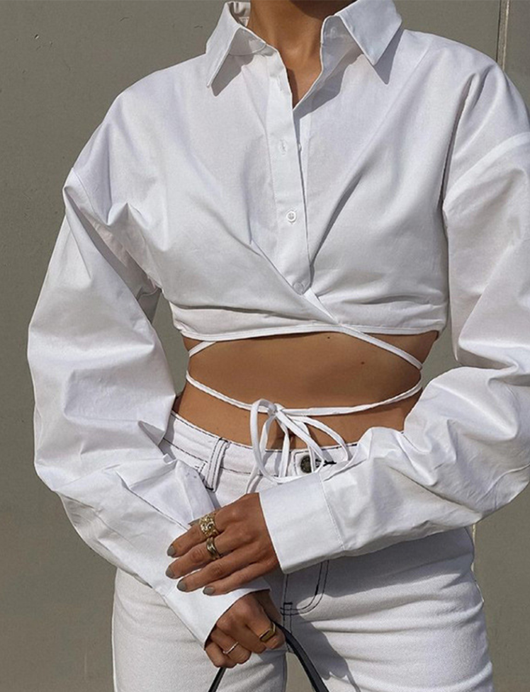 White Tie Crop Blouse