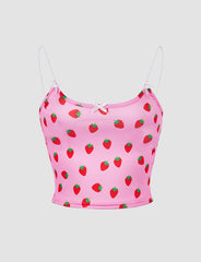 Y2K Strawberry Print Cami Top