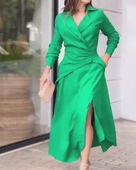 Casual Solid Color Lapel Long Sleeve Dress