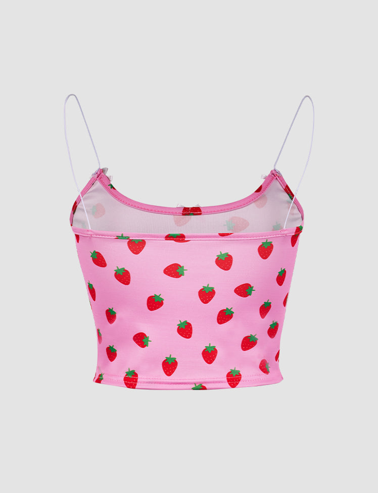 Y2K Strawberry Print Cami Top