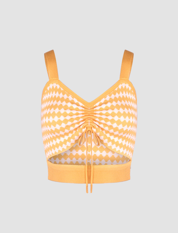 Yellow Drawstring Knitted Tube Top