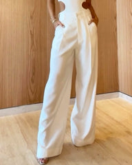 Casual Solid Color Crop Top & Pants Two-Piece Set