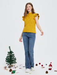 Yellow Romantic Twist Turtleneck Knitted Vest