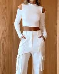 Casual Solid Color Top & Pants Two-piece Set