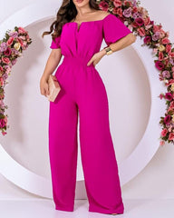 One-shoulder solid color casual ladies jumpsuit