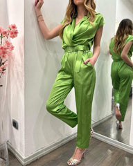 Bright satin personalized casual jumpsuit