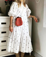 women's summer short sleeve polka dot print loose dress