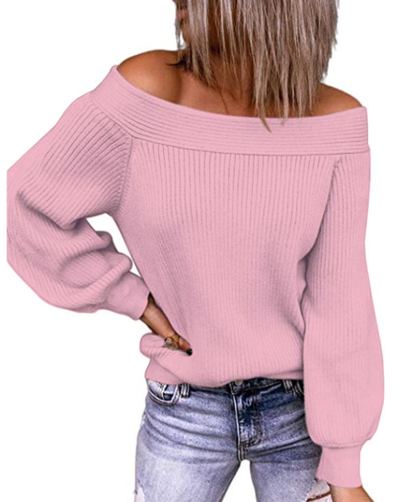 One Shoulder Solid Color Sweater