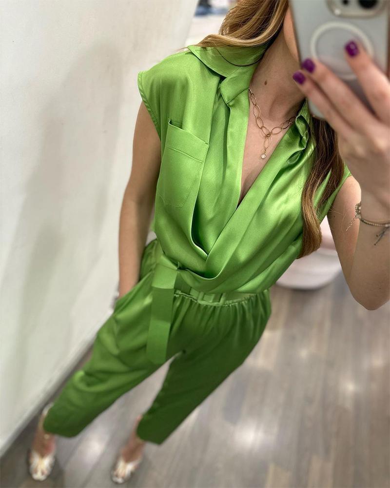 Bright satin personalized casual jumpsuit