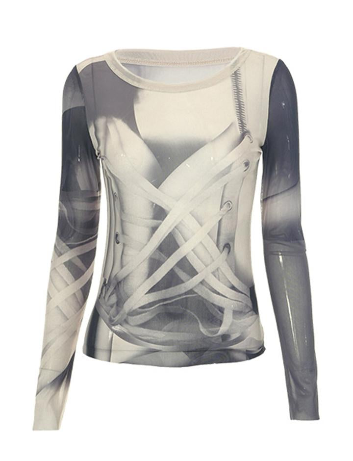 Y2K Vintage Print Long Sleeve T-shirt For Women