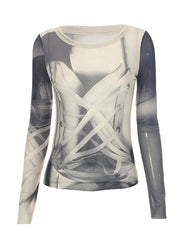 Y2K Vintage Print Long Sleeve T-shirt For Women