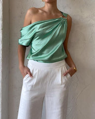 One Shoulder Satin Top