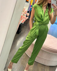 Bright satin personalized casual jumpsuit