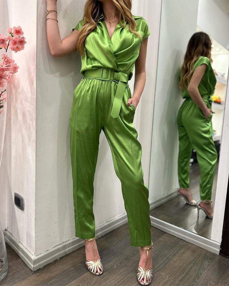 Bright satin personalized casual jumpsuit