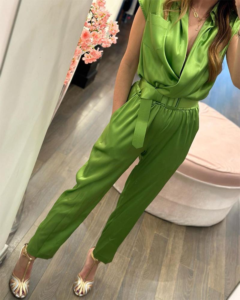 Bright satin personalized casual jumpsuit