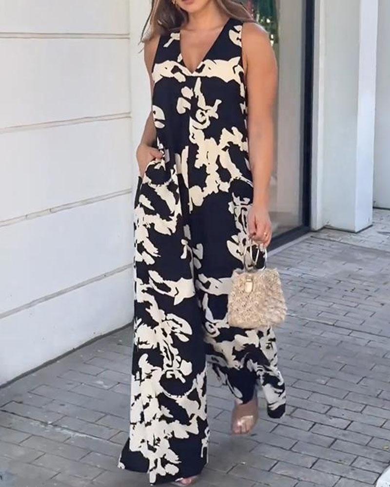 V-neck Printed Jumpsuit (no belt)