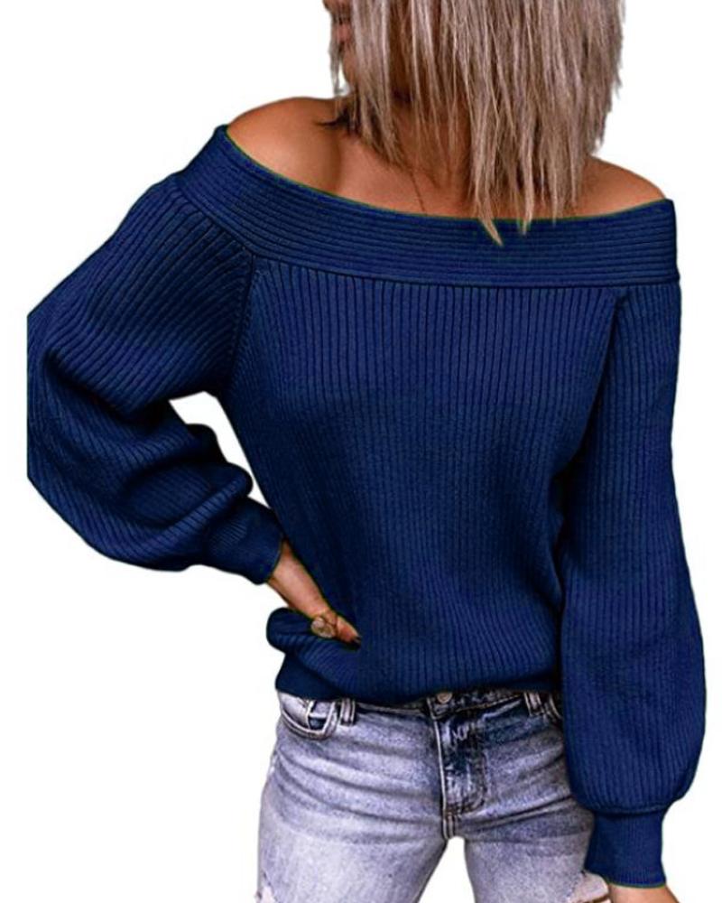 One Shoulder Solid Color Sweater