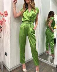 Bright satin personalized casual jumpsuit