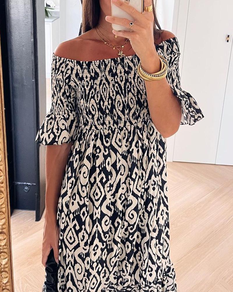 Over the shoulder resort style floral print dress