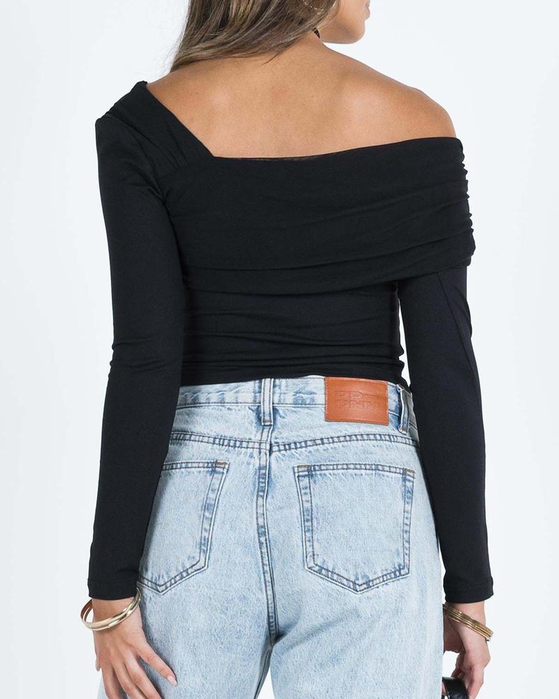 One Shoulder Long Sleeve Tight Top